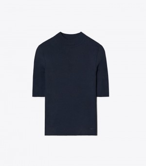 Tory Burch Räfflad Korta-sleeve Mockneck Tröjor Dam | XFJNEHZ-09