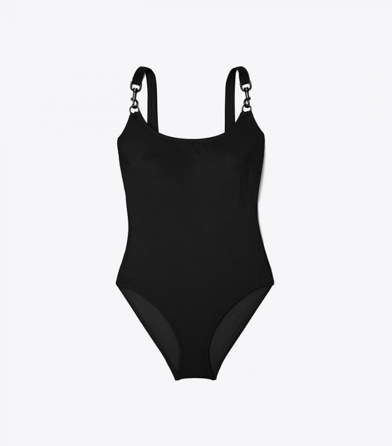 Tory Burch Clip Tank Swimsuit, Black Hardware Swimwear & Cover-Ups Dam | OWNXPGH-61