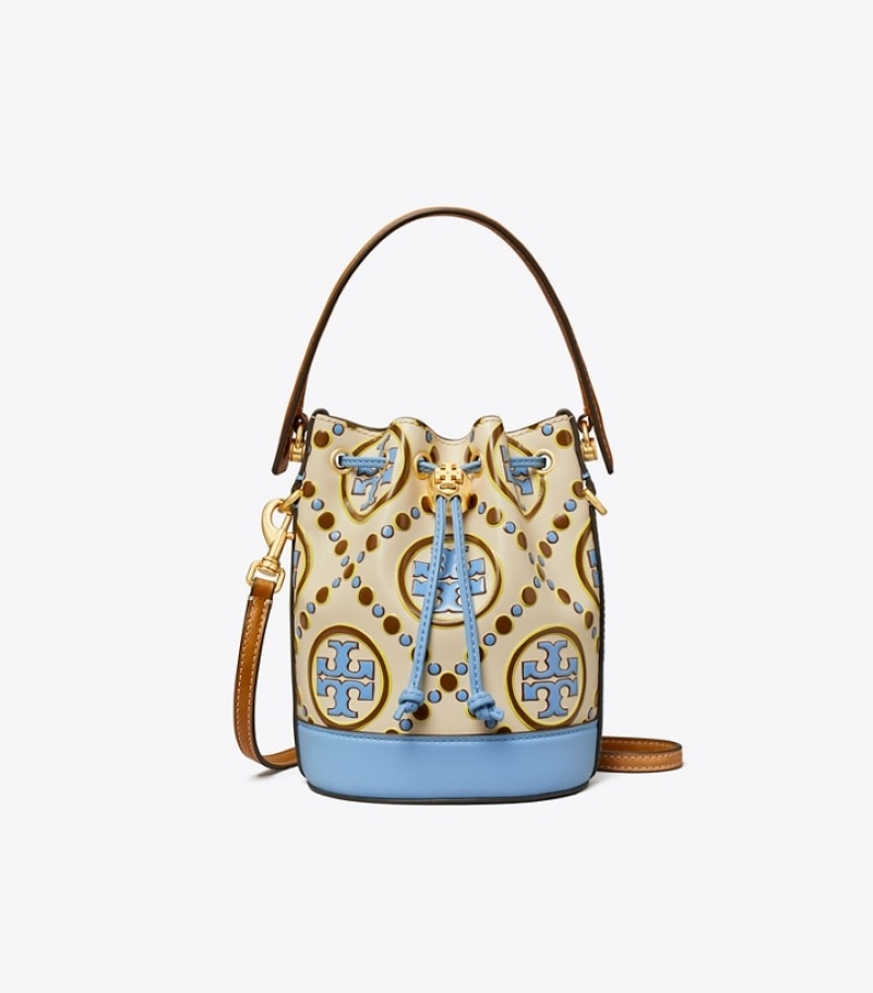 Tory Burch Mini T Monogram Contrast Embossed Bucket Bag Dam | JUPXISO-14