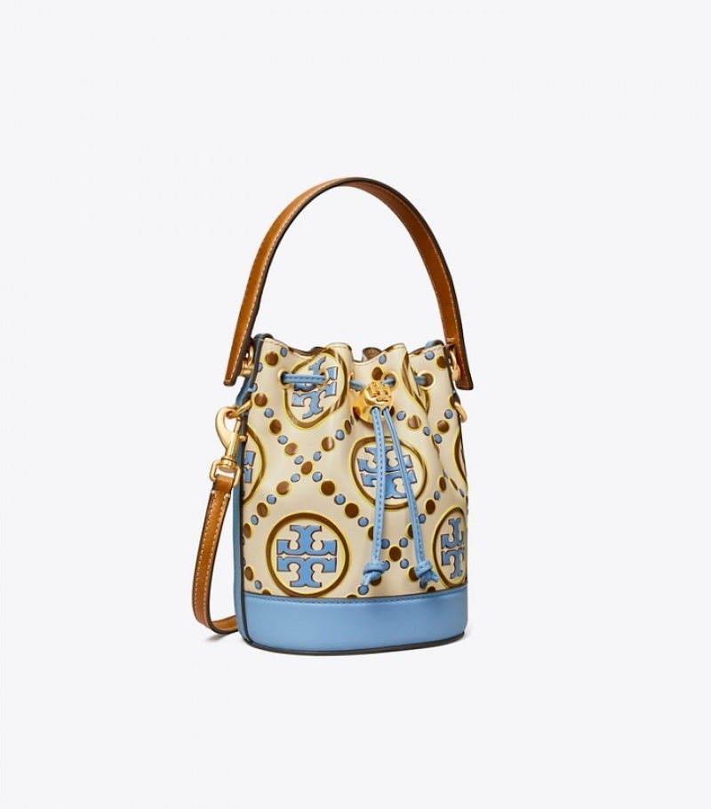 Tory Burch Mini T Monogram Contrast Embossed Bucket Bag Dam | JUPXISO-14