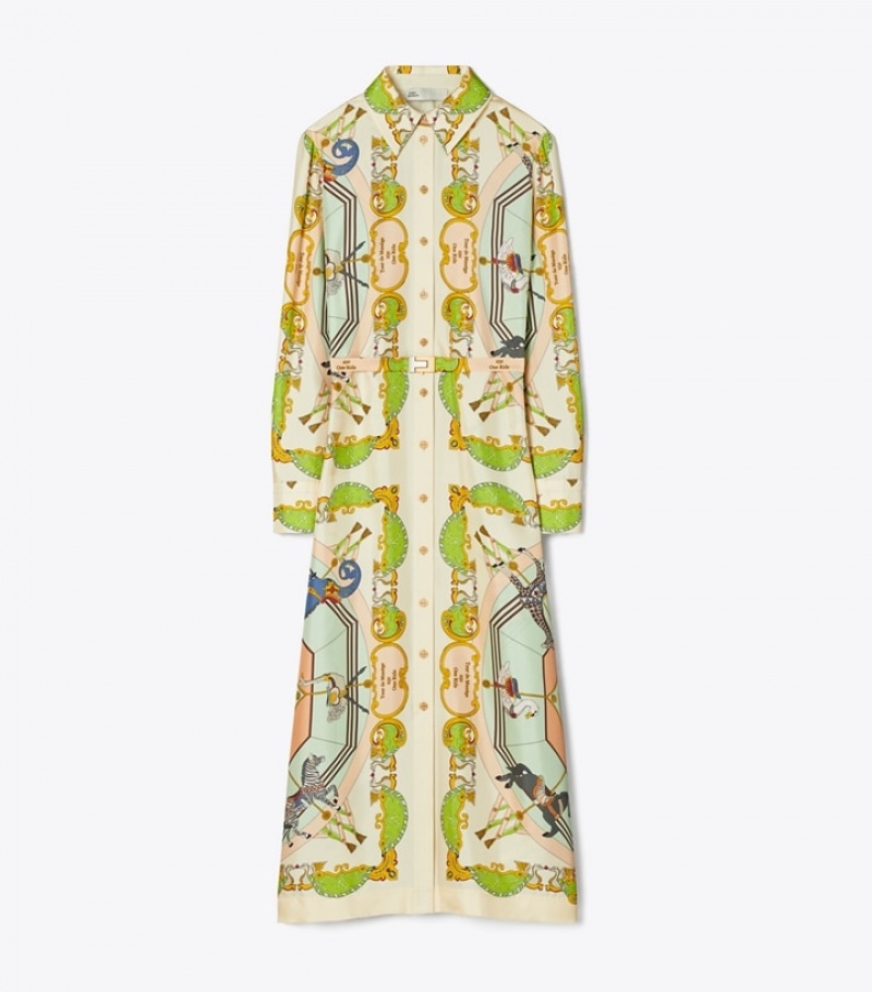 Tory Burch Printed Silk Shirt Dresses Dam | ETFOUCK-87