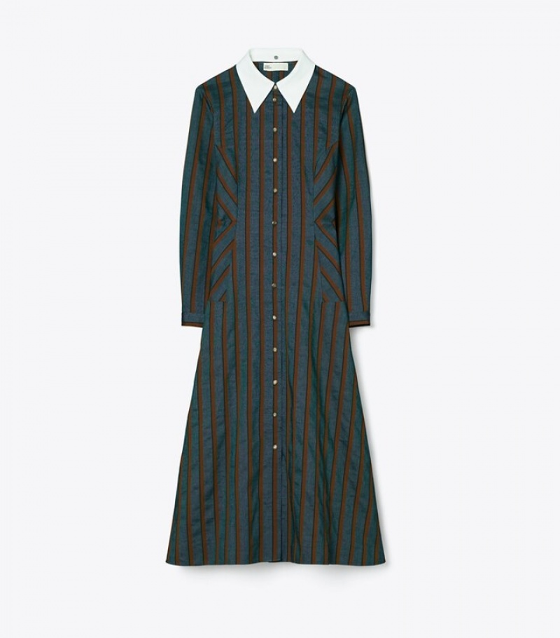 Tory Burch Randig Lätta Canvas Shirt Dresses Dam | EJQZIYH-14