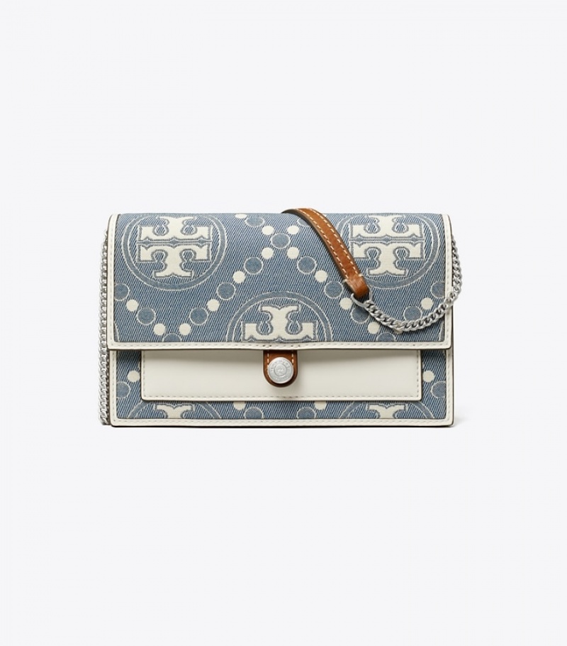 Tory Burch T Monogram Denim Wallet Crossbody Mini Bags Dam | TVXECYR-29