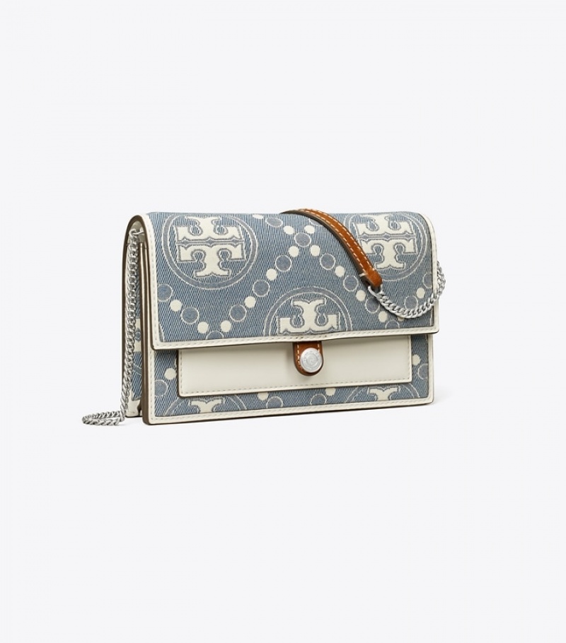 Tory Burch T Monogram Denim Wallet Crossbody Mini Bags Dam | TVXECYR-29